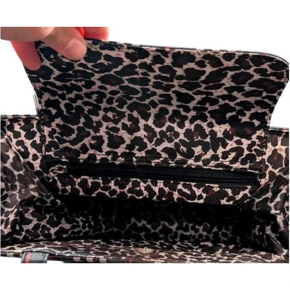 Kate Spade New York Tartan Plaid Tote Bag Shoulder Purse Leopard Lining~Vintage